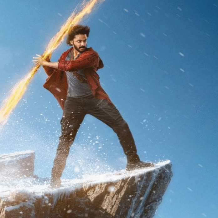 Featured Sports News Article Blog Post Instagram Post (1) “Mirai movie still featuring Teja Sajja holding a glowing weapon on a snowy cliff.”