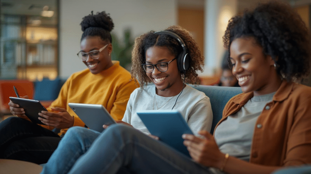 Graphic illustration of a hand holding a stylus that transforms into a streaming video icon on a tablet screen.