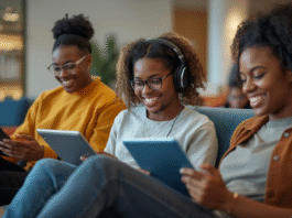 Graphic illustration of a hand holding a stylus that transforms into a streaming video icon on a tablet screen.